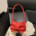 Bolso chic de cuero PU rojo con un lazo grande a la moda y asa superior a juego - Rojo