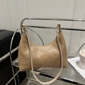 Fashionable woven khaki PU leather hobo bag with a minimalist design and gold hardware - Khaki