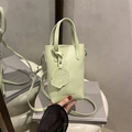 Mint green vegan leather bucket bag with puppy charm and detachable shoulder strap - Green