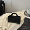 Schwarze Mini-Handtasche mit Krokodilprägung und rundem Griff für Damen - Schwarz