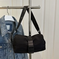 Minimalist black oxford crossbody bag with adjustable strap and buckle for fitness - Black