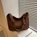 Minimalist large brown canvas tote bag with adjustable strap and front pockets - Brown