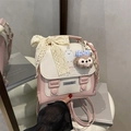 Mini sac à dos en cuir rose et beige avec motif ours et grand nœud en dentelle - Avec Pendentif / Rose