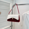 Sac bandoulière bicolore bordeaux et blanc avec paillettes et coutures dorées - Rouge