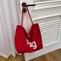 Borsa tote in tela rossa con scritte bianche e grande capacità per il pendolarismo - Rosso