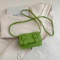 Minimalist bright green PU leather crossbody bag with double buckle flap closure - Green