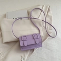Minimalist purple matte leather square crossbody bag with vintage double buckle design - Purple
