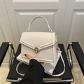 Minimalist beige square shoulder bag with golden ring buckle and top handle - White