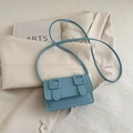 Light blue faux leather mini envelope crossbody bag with decorative double buckles - Blue