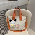 Borsa tote in tela bianco sporco con manici arancioni e stampa di orsetto - Con Ciondolo / Arancione
