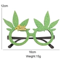 Occhiali natalizi verdi glitterati con foglie e scritta dorata Merry Christmas - Foglia di Marijuana Verde