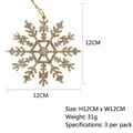 Tres piezas de copos de nieve dorados con purpurina de 12 cm para árbol de Navidad - 12cm / Copo de nieve dorado