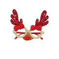 Kerstfeestbril met rode lovertjes rendiergeweien en goudkleurige glittermonturen - Rood Gewei + Rode Neus