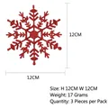 Juego de 3 piezas de copos de nieve rojos con purpurina de 12 cm para árbol de Navidad - 12cm / Copo de nieve rojo