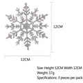 Pack de 3 copos de nieve plateados con purpurina para árbol de Navidad, 12x12 cm - 12cm / Copo de nieve plateado