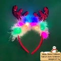 Luminous red sequin reindeer antler headband with colorful feathers and LED lights - Christmas Headband / Red Scale Antler Style