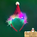 LED Christmas headband with red sequined hat, white feathers, and colorful lights - Christmas Headband / Red Christmas Hat Style