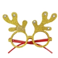 Gouden glitter rendierbril met rode pootjes en Merry Christmas tekst voor kerstfeestjes - Rond Frame Goud met Strass