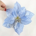 Hellblaue künstliche Weihnachtsblume mit silbernem Glitzer für Weihnachtsbaum Deko - Hellblau