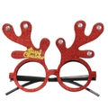 Kerstbril met rendiergewei, rode glitters en gouden Merry Christmas tekst op het frame - Rood met Rijnstenen