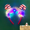 LED Christmas headband with red and white candy cane design and glowing white feathers - Christmas Headband / Candy Cane Style