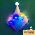 Christmas LED headband with golden sequin hat and white feather trim in festive red - Christmas Headband / Gold Hat Style