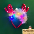 Red reindeer Christmas headband with LED lights, white polka dots and soft feathers - Christmas Headband / Polka Dot Antlers Style