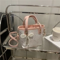 Pink and white bucket bag with sweet butterfly print and pearl bow charm detail - With Pendant / Pink