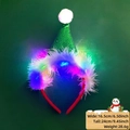 LED Christmas headband featuring a green sequin Santa hat with white feathers and glowing lights - Christmas Headband / Green Hat Style