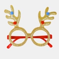 Glinsterende gouden rendiergeweien kerstbril met kleurrijke pluche ballen versierd - Rond Frame Gewei