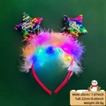 LED Christmas headband with rainbow star sequins, feathers and Merry Christmas text - Christmas Headband / Sequin Star Style