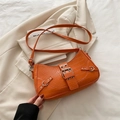 Trendy orange crocodile pattern baguette shoulder bag with metallic buckle detail - Orange