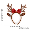 Detailed size view of sequined reindeer antler headband with dimensions and red bow - Brown Antlers Bow Style