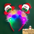 LED Christmas headband with festive snowmen dolls and white feathers in red and green - Christmas Headband / Snowman Bow Style