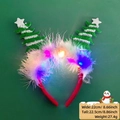 LED Christmas headband with green sequin trees, white feathers and colorful glowing lights - Christmas Headband / Green Christmas Tree Style