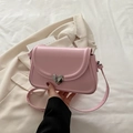 Pink faux leather crossbody square bag with heart shaped silver buckle and slim strap - Pink
