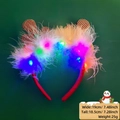 LED Christmas reindeer antler headband with colorful feathers and gold sequins - Christmas Headband / Gold Sequin Antler Style