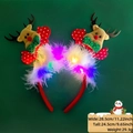LED Christmas headband with red reindeer design, white feathers, and colorful lights - Christmas Headband / Christmas Reindeer Style