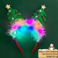 LED Christmas headband with green sequin trees and feather trim for festive decor - Christmas Headband / Christmas Tree Star Style