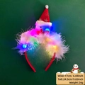 LED Christmas headband with festive glowing snowman, white feathers, and red sequins - Christmas Headband / Snowman with Red Hat