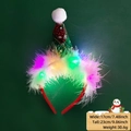 LED Christmas headband with red plaid Santa hat, white feathers and colorful lights - Christmas Headband / Green Red Plaid Hat Style