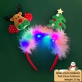 LED Christmas headband with reindeer elk and tree design featuring colorful feathers - Christmas Headband / Reindeer And Tree Style