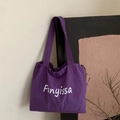 Borsa tote minimalista in tela viola con coulisse e scritta Fanyissa bianca - Viola