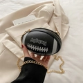 Fashionable black American rugby shaped crossbody bag with gold chain and litchi texture - Black