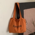 Sac fourre-tout en toile orange caramel Fanyissa avec cordon et imprimé de lettres noir - Orange