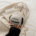 Chic white rugby-shaped crossbody bag with gold chain strap and textured finish - White