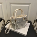 Mini cream bucket bag with butterfly print, pearl bow charm and adjustable strap - With Pearl Bow Pendant / White