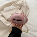 Pink rugby-shaped mini chain crossbody bag with pebble leather texture and letter print - Pink
