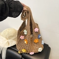 Borsa sottobraccio all'uncinetto marrone con fiori colorati in maglia 3D fatti a mano - Con Cappuccio / Stile 1 Cachi