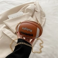 Brown mini football-shaped crossbody bag with white leather stripes and gold chain strap - Brown